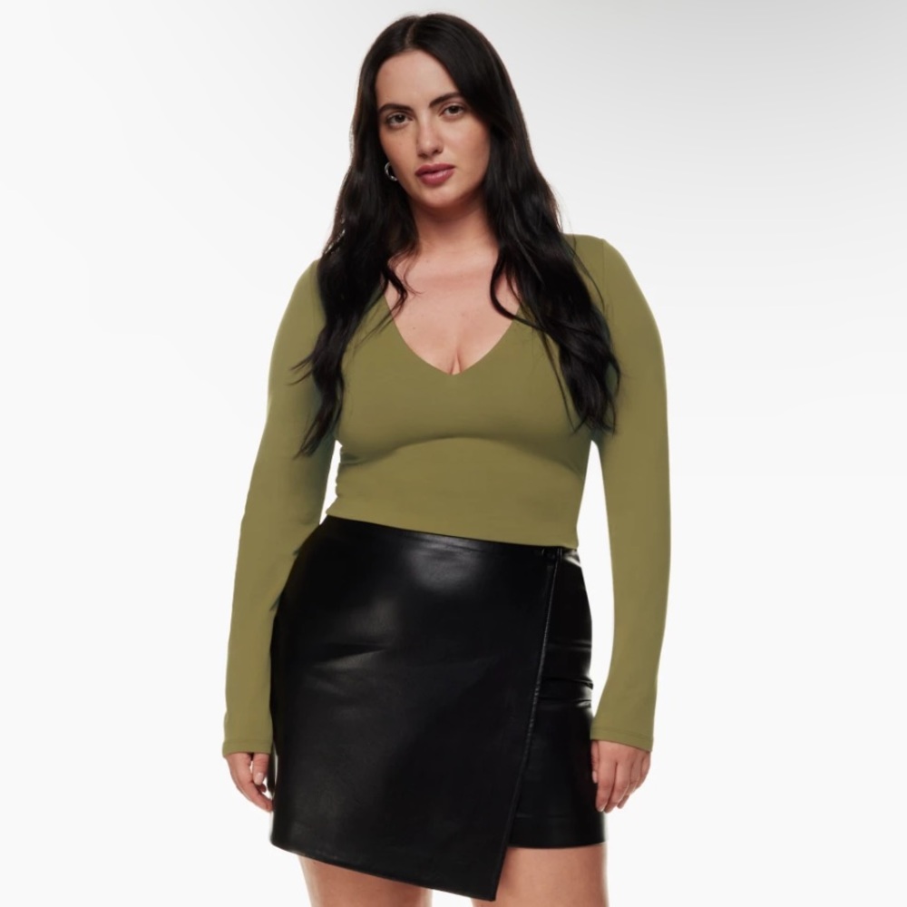 Aritzia Babaton Contour V-Neck Longsleeve color fen green size XS, worn ONCE.